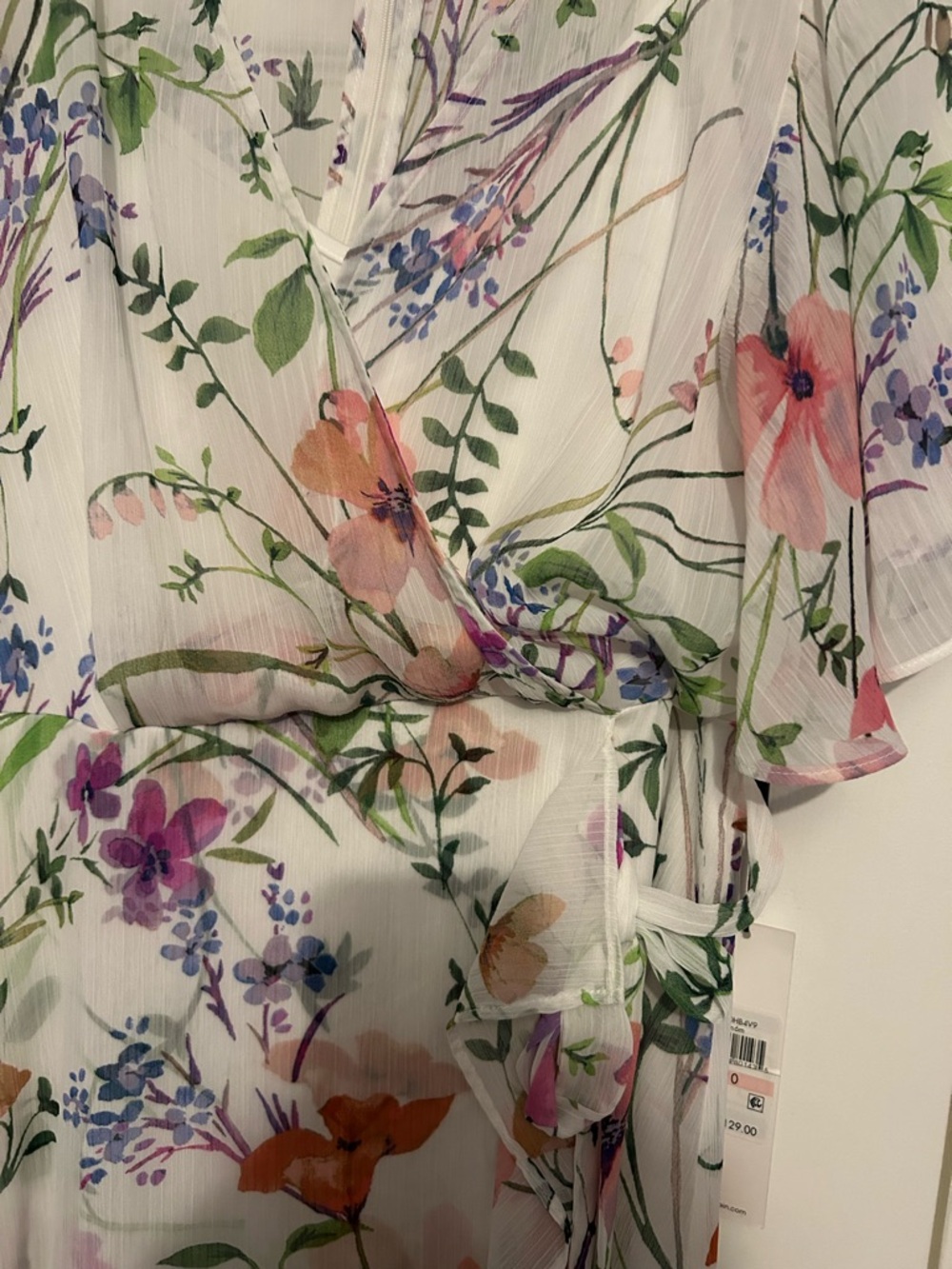 Calvin Klein White Maxi Dress with Pink, Orange & Purple Floral Print - Picture 3 of 5